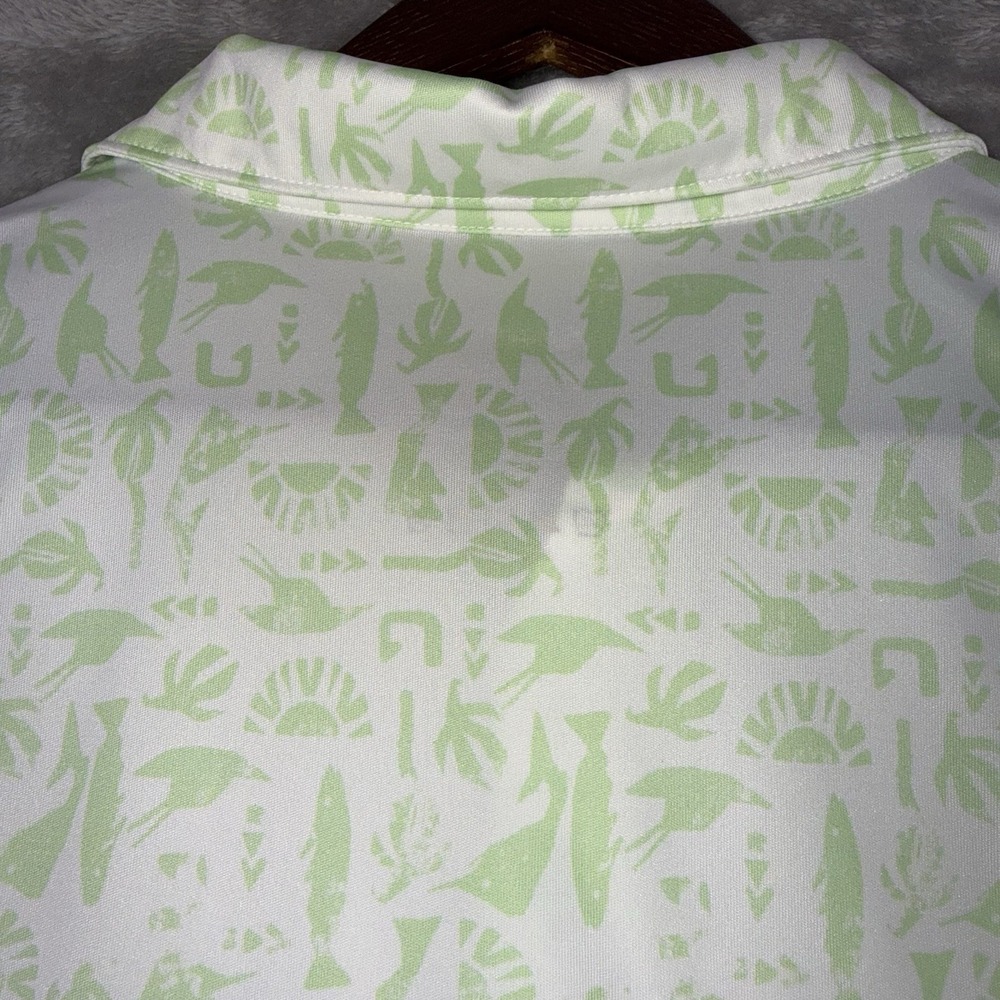 Huk Polo Pursuit Batiki Mens XL White Green Tropical Beach Performance UPF 50 - Picture 8 of 9